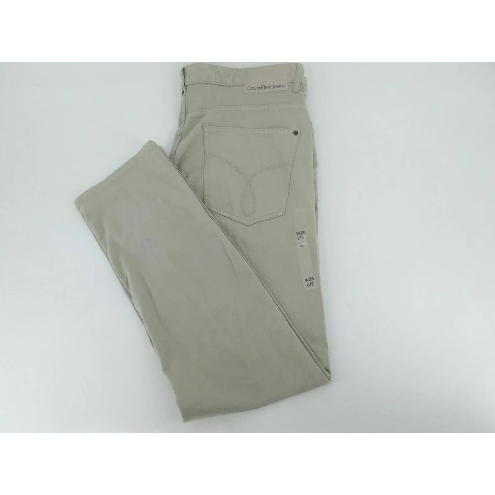 CALVIN KLEIN JEANS MENS SLIM SIZE 38X32 ZIP FLY BEIGE COLOR NEW WITH TAGS